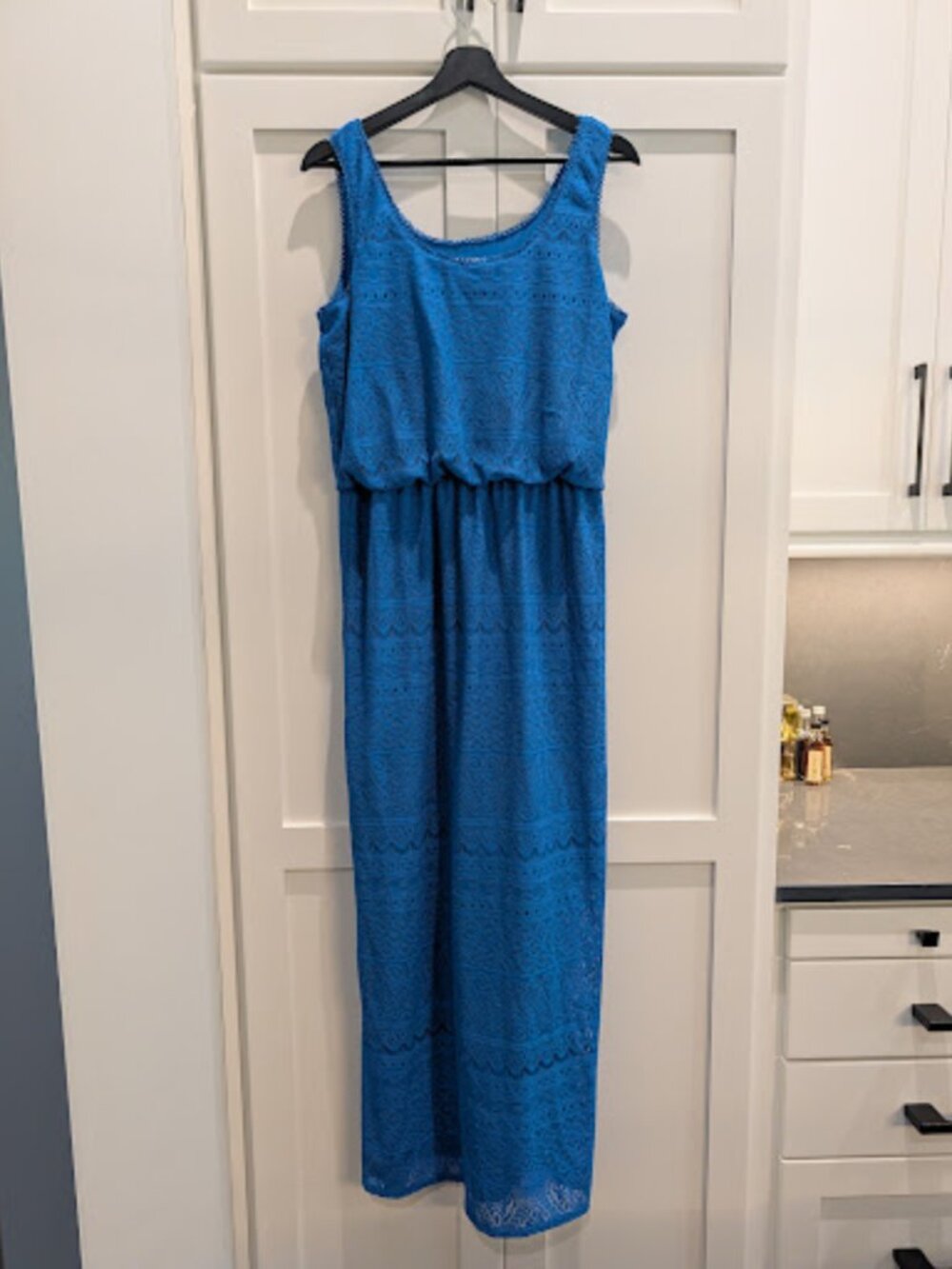 London Style Collection Cerulean Blue Crochet Lace Blouson Maxi Dress – Size S